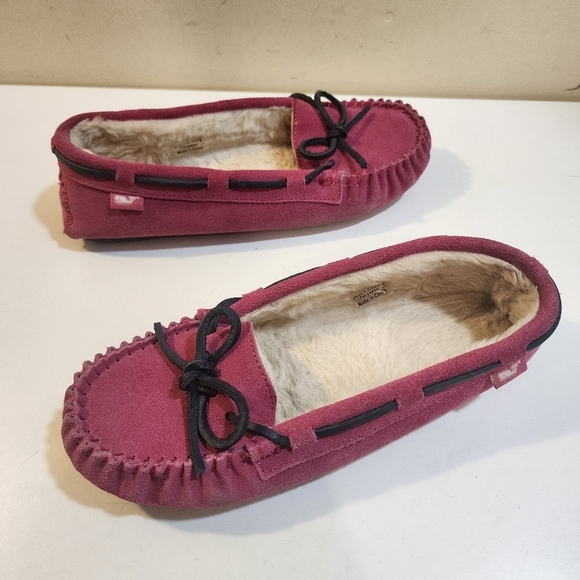 VINEYARD VINES Pink Sued Leather Faux Fur Linning Slippers size 6M - Picture 5 of 11